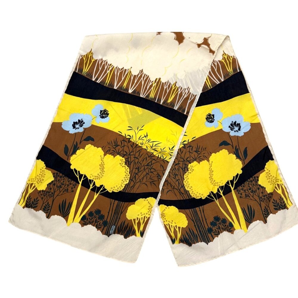 Robinson Golluber Women's Scarf Floral Yellow Brown Rectangle Landscape Vintage